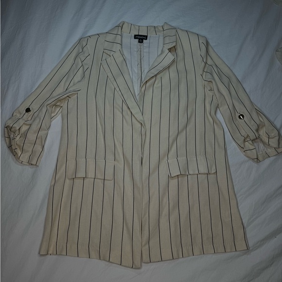 Messini Jackets & Blazers - MESSINI Linen Blazer Large Beige Half Sleeve - Shoulder Pads - Business Formal